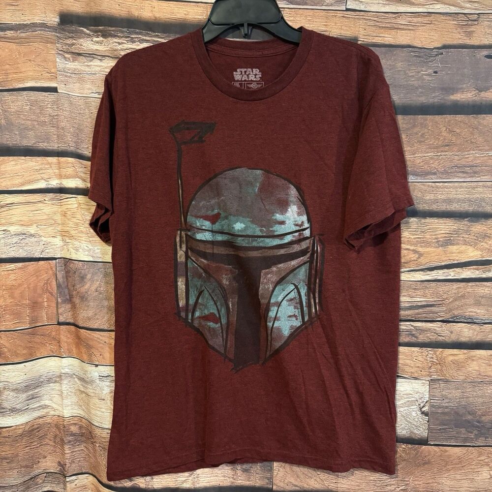 Star Wars Boba Fett Helmet Graphic Tee Medium Red Heather T-Shirt Mandalorian